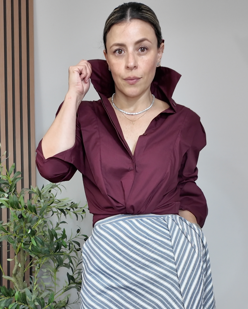 Deep Burgundy Structured Blouse - 34997