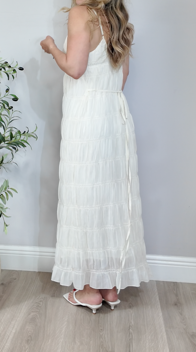Ethereal Cream Smocked Tiered Maxi Dress - 34603