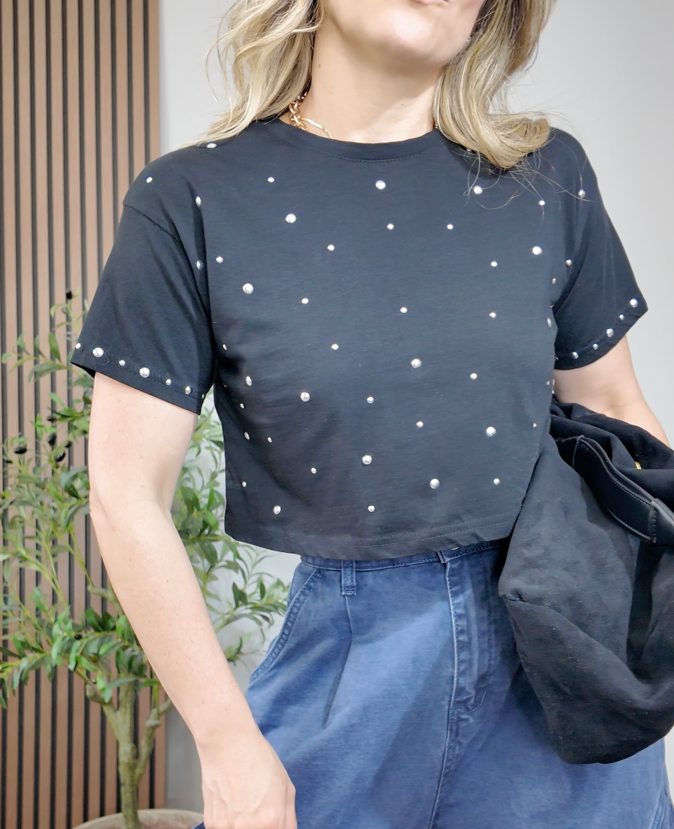 Midnight Studded Cropped Tee - 34527