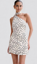 One-Shoulder Polka Dot Mini Dress - 34991