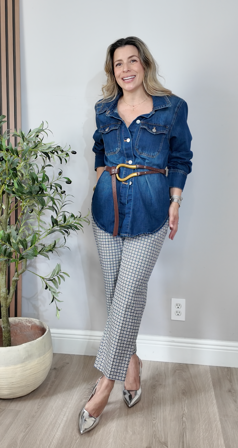 Geometric Mosaic Print Straight-Leg Trousers - 34390