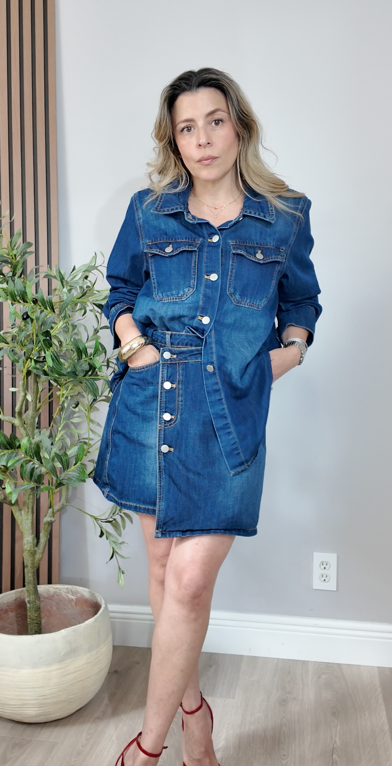 Premium Asymmetrical Denim Skirt Set - 35095