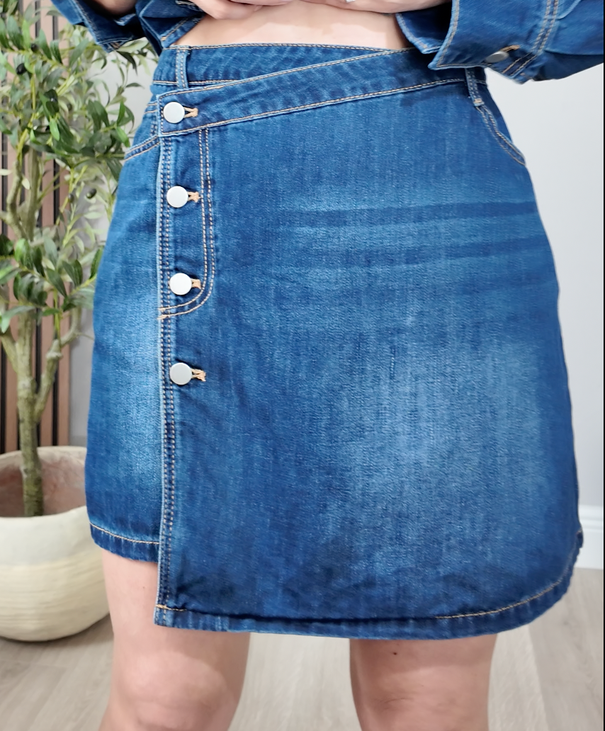 Premium Asymmetrical Denim Skirt Set - 35095