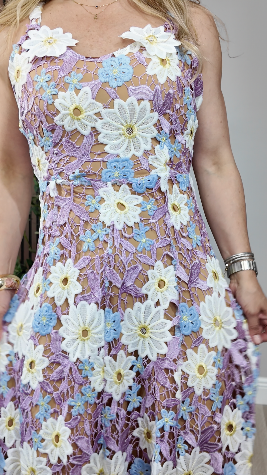Floral Guipure Lace Maxi Dress - 35052
