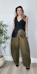 Olive Green Barrel Leg Trousers - 35094