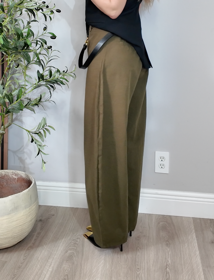 Olive Green Barrel Leg Trousers - 35094