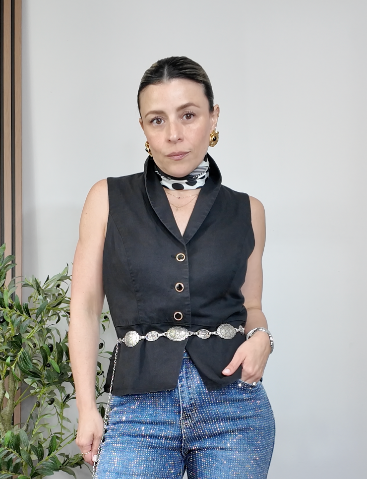 Sleeveless Black Peplum Waist Vest - 35070