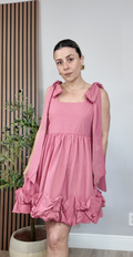 Dusty Rose Mini Dress with Tie Straps - 35141