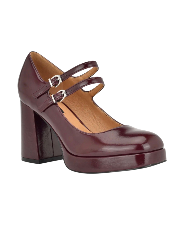 Nine West Mary Jane Platform Heels - Burgundy - 35031