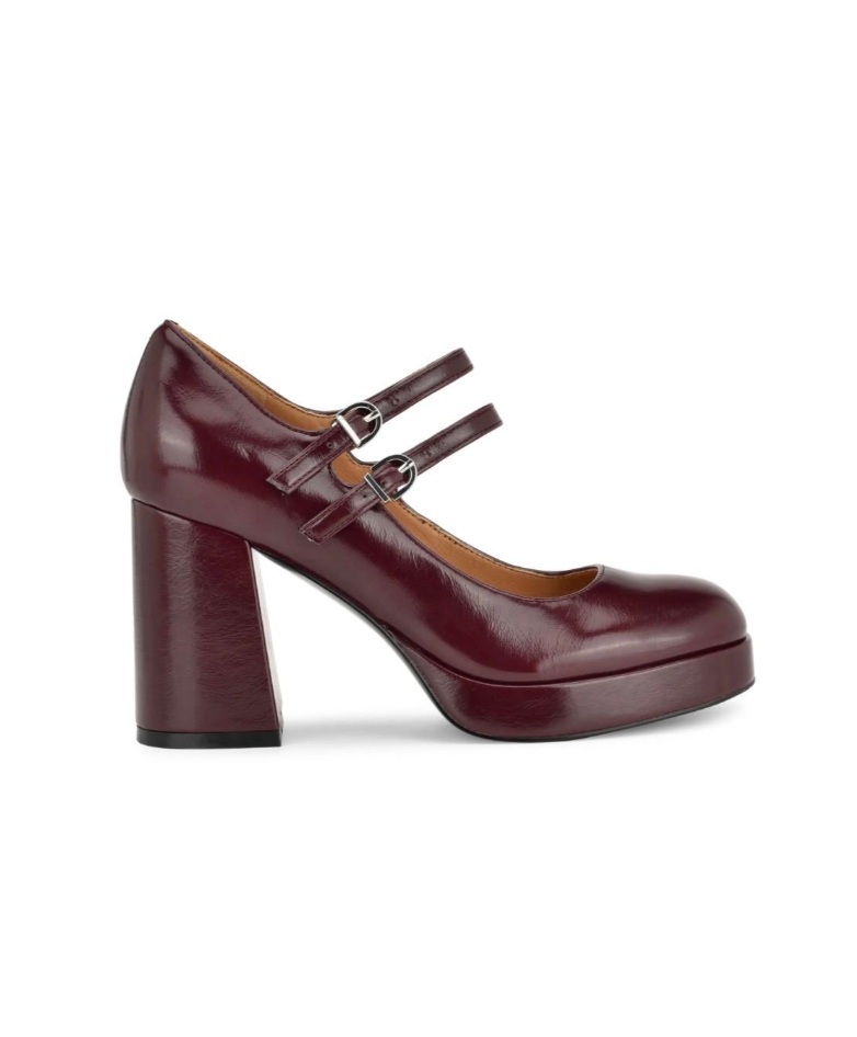 Nine West Mary Jane Platform Heels - Burgundy - 35031