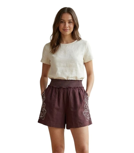 Embroidered High-Waisted Shorts - 34033