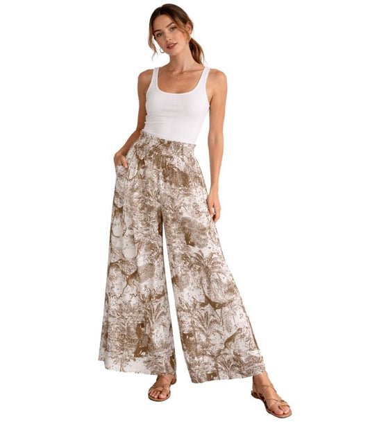 High-Waisted Printed Wide-Leg Pants - 34037