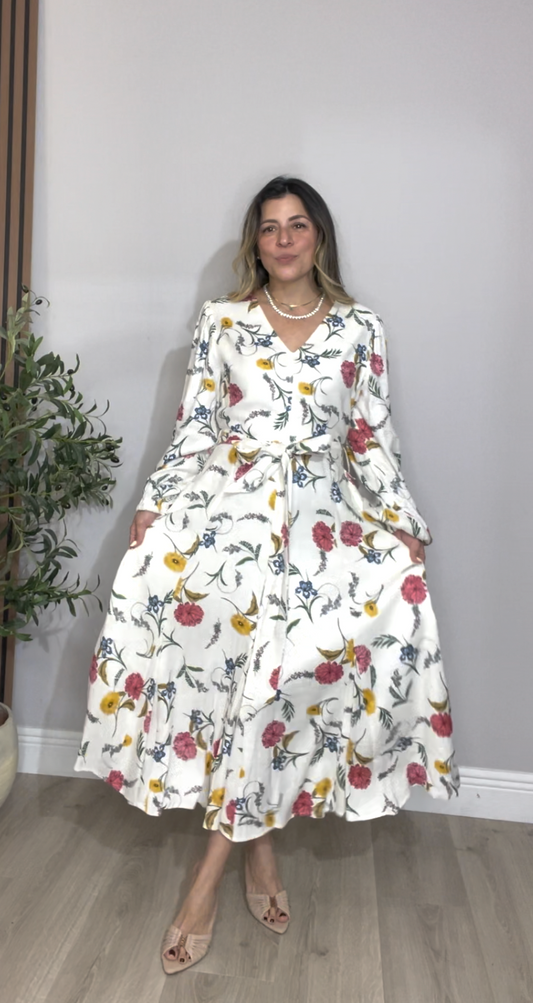 Elie Tahari Floral Belted Midi Dress - 33226