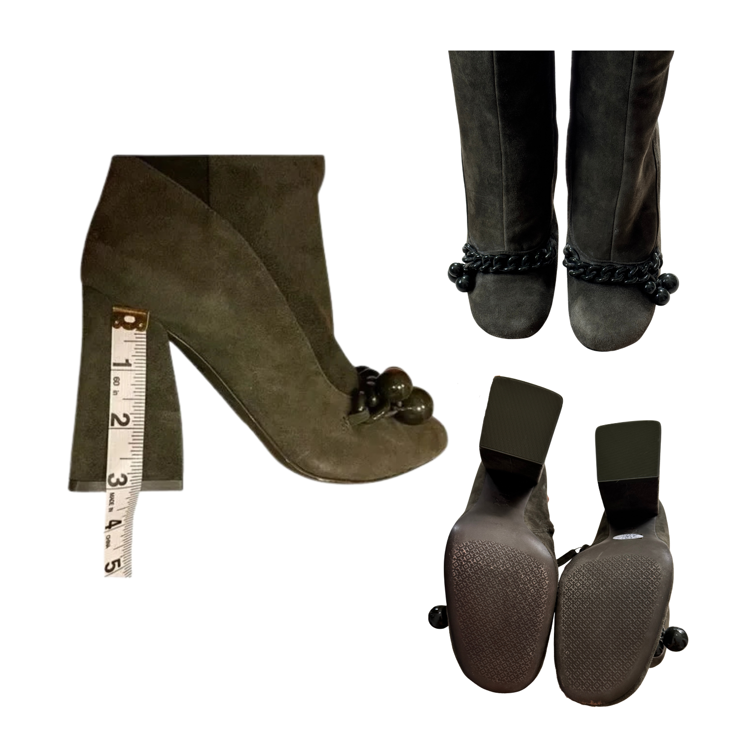 Tory Burch Green Chain-Embellished Suede Knee Boots – 30903