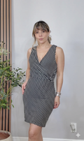 Classic Black &amp; White Striped Wrap Dress - 33315