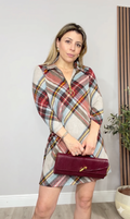 Retro Plaid Half-Zip Mini Dress - 34407
