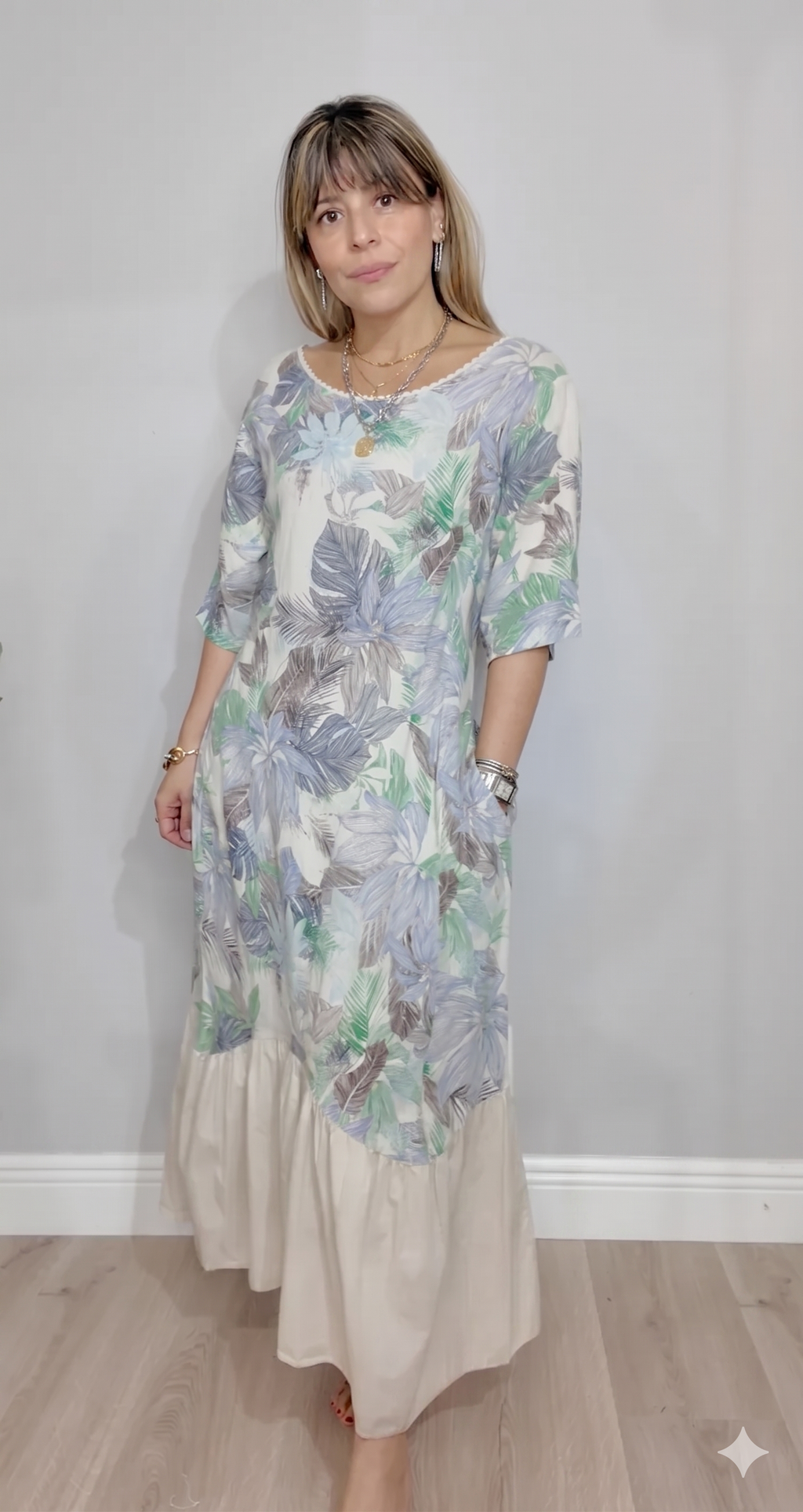 Tropical Floral Ruffle-Hem Maxi Dress - 34290