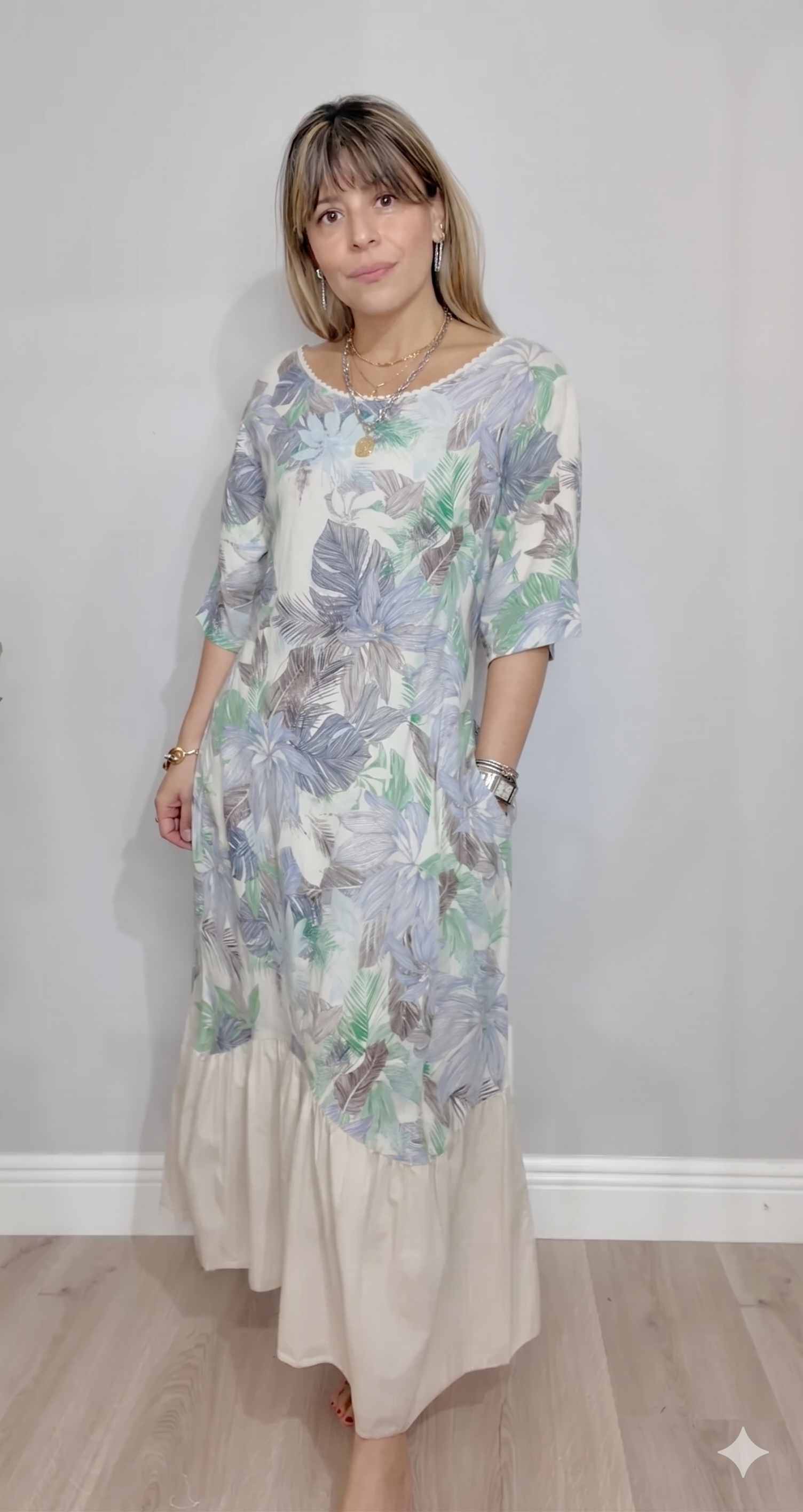 Tropical Floral Ruffle-Hem Maxi Dress - 34290