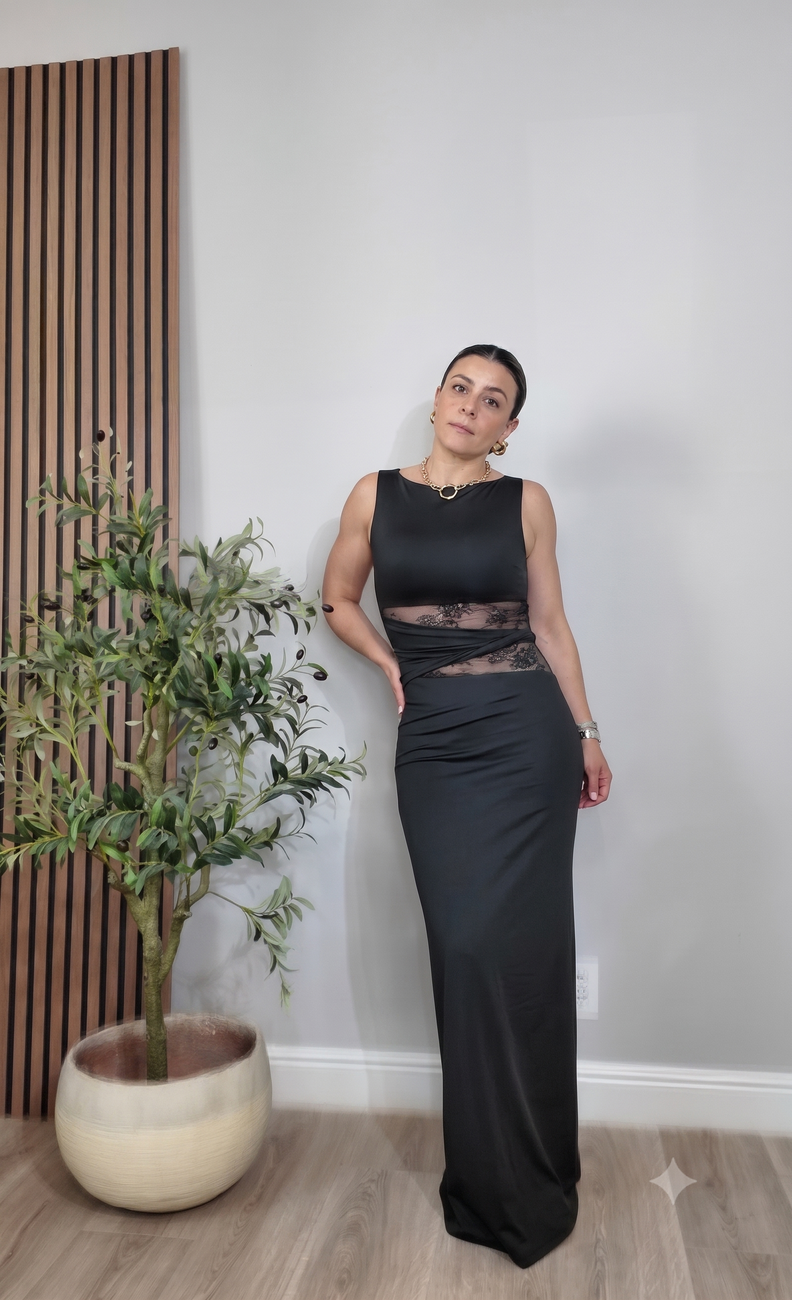 Luxe Lace Illusion Cut-Out Maxi Dress - Black - 35069
