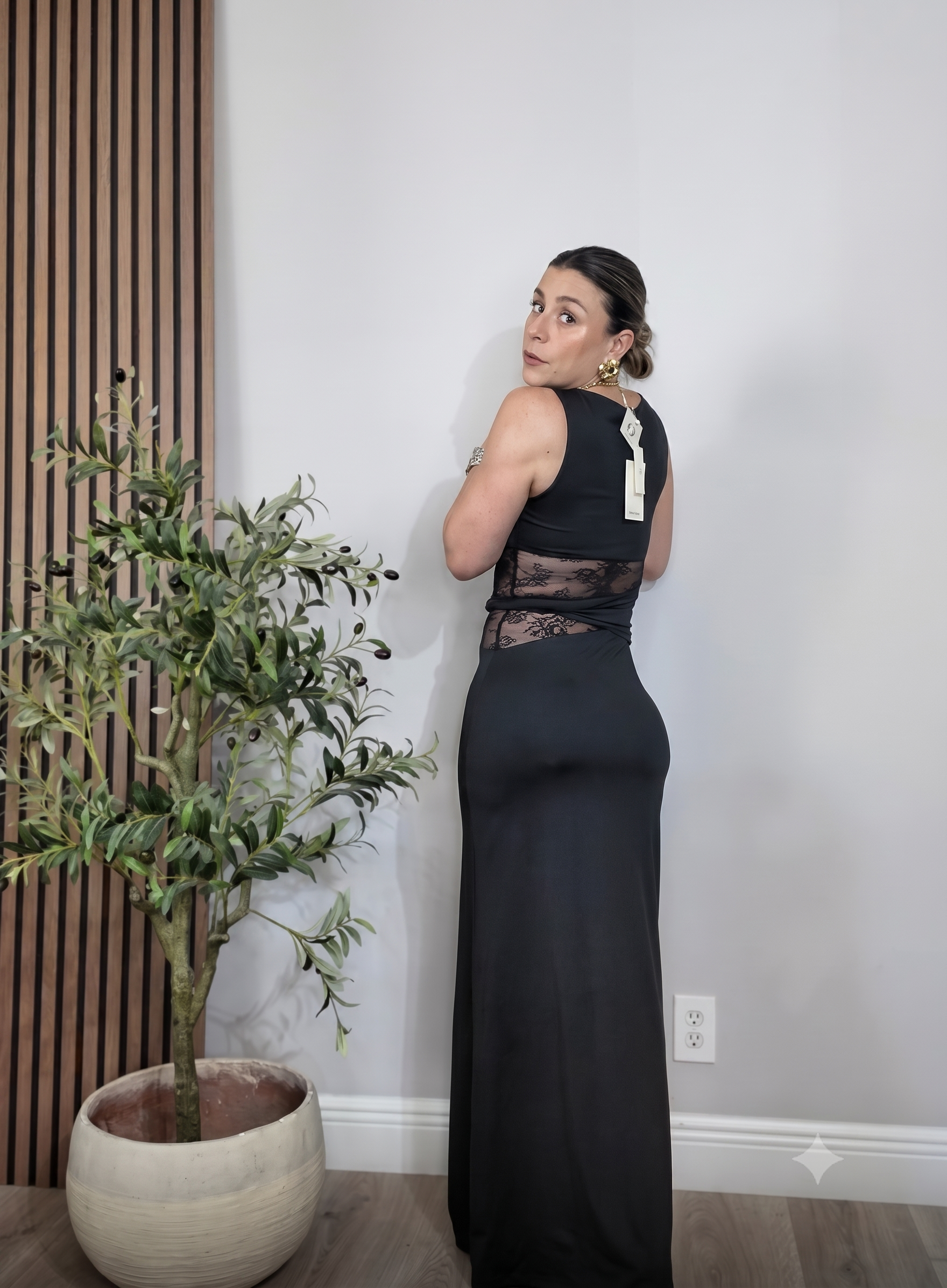 Luxe Lace Illusion Cut-Out Maxi Dress - Black - 35069