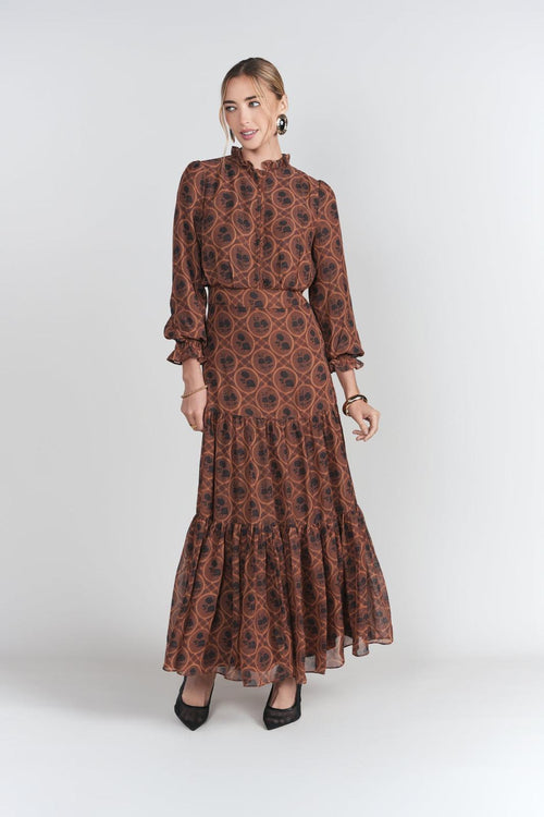 Adina Las Vegas Brown Printed Long-Sleeve Maxi Dress - 33242