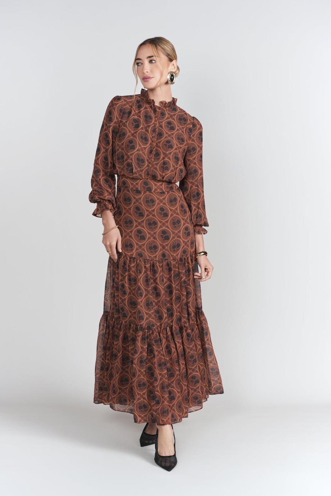 Adina Las Vegas Brown Printed Long-Sleeve Maxi Dress - 33242