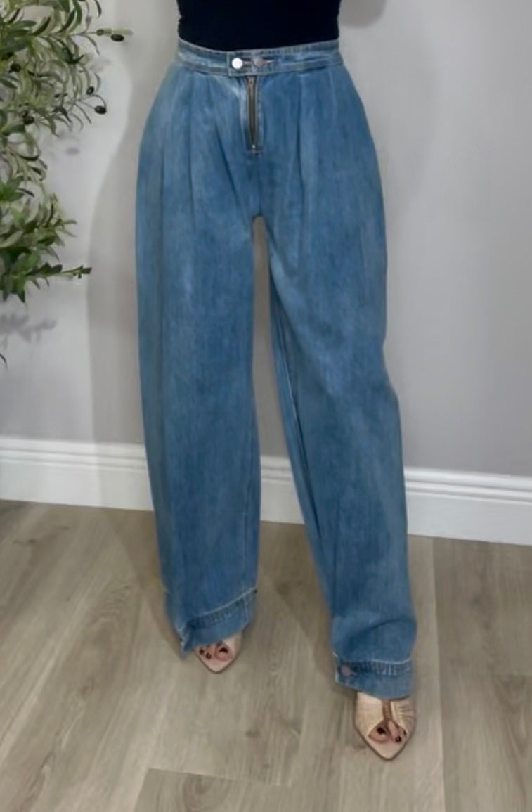 Pleated High-Waist Wide-Leg Jeans - 31311