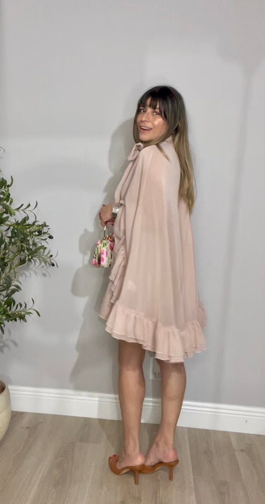 Ruffled Chiffon Cape Mini Dress - 33968