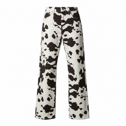 Cow Print Straight-Leg Jeans - 30022