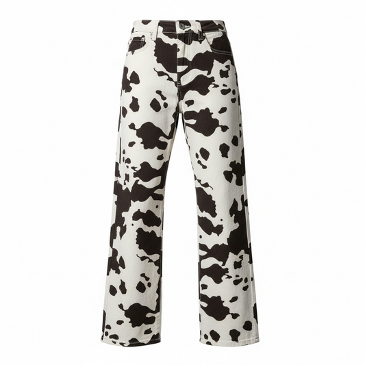 Cow Print Straight-Leg Jeans - 30022