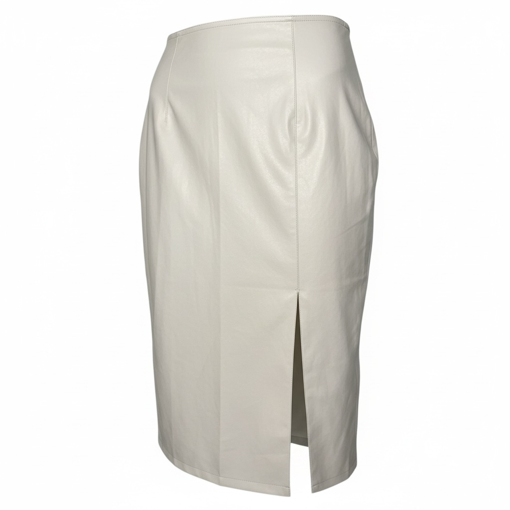 Ivory Faux Leather Midi Skirt - 30769