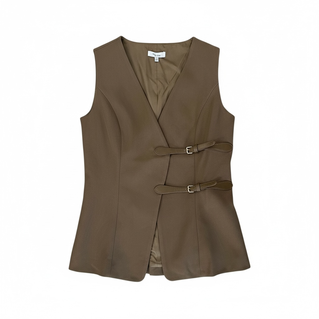 Brown Tailored Vest & Wide-Leg Pants Set - 31123