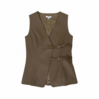 Brown Tailored Vest & Wide-Leg Pants Set - 31123