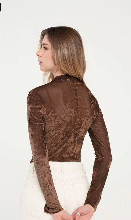 Textured Velvet Mock Neck Bodysuit - 34197