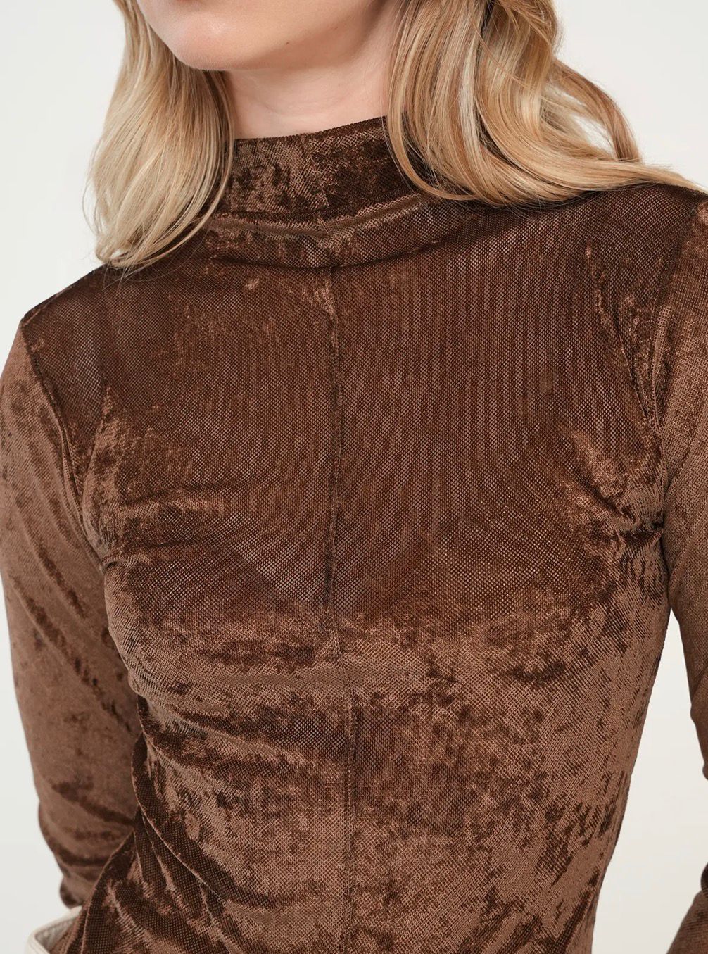 Textured Mesh Mock Neck Blouse - 34197