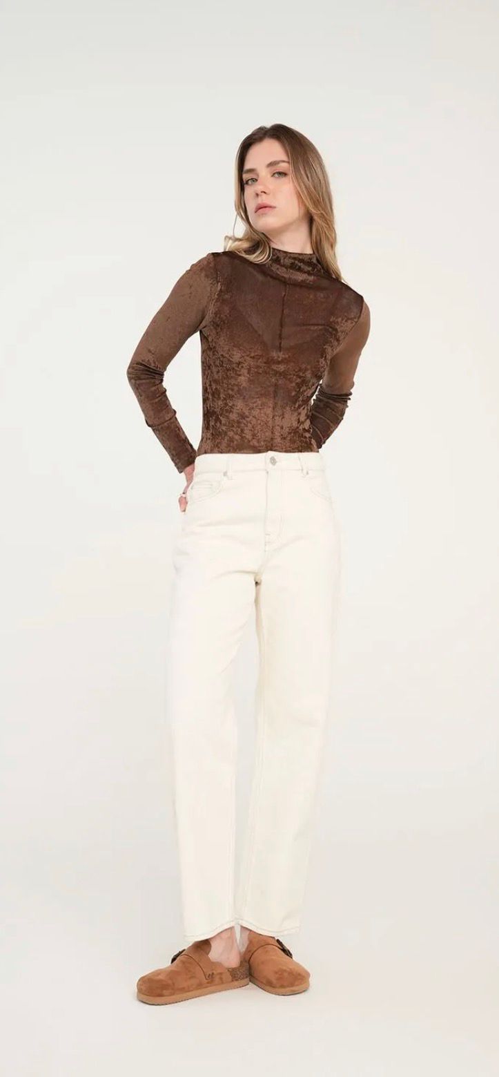 Textured Mesh Mock Neck Blouse - 34197
