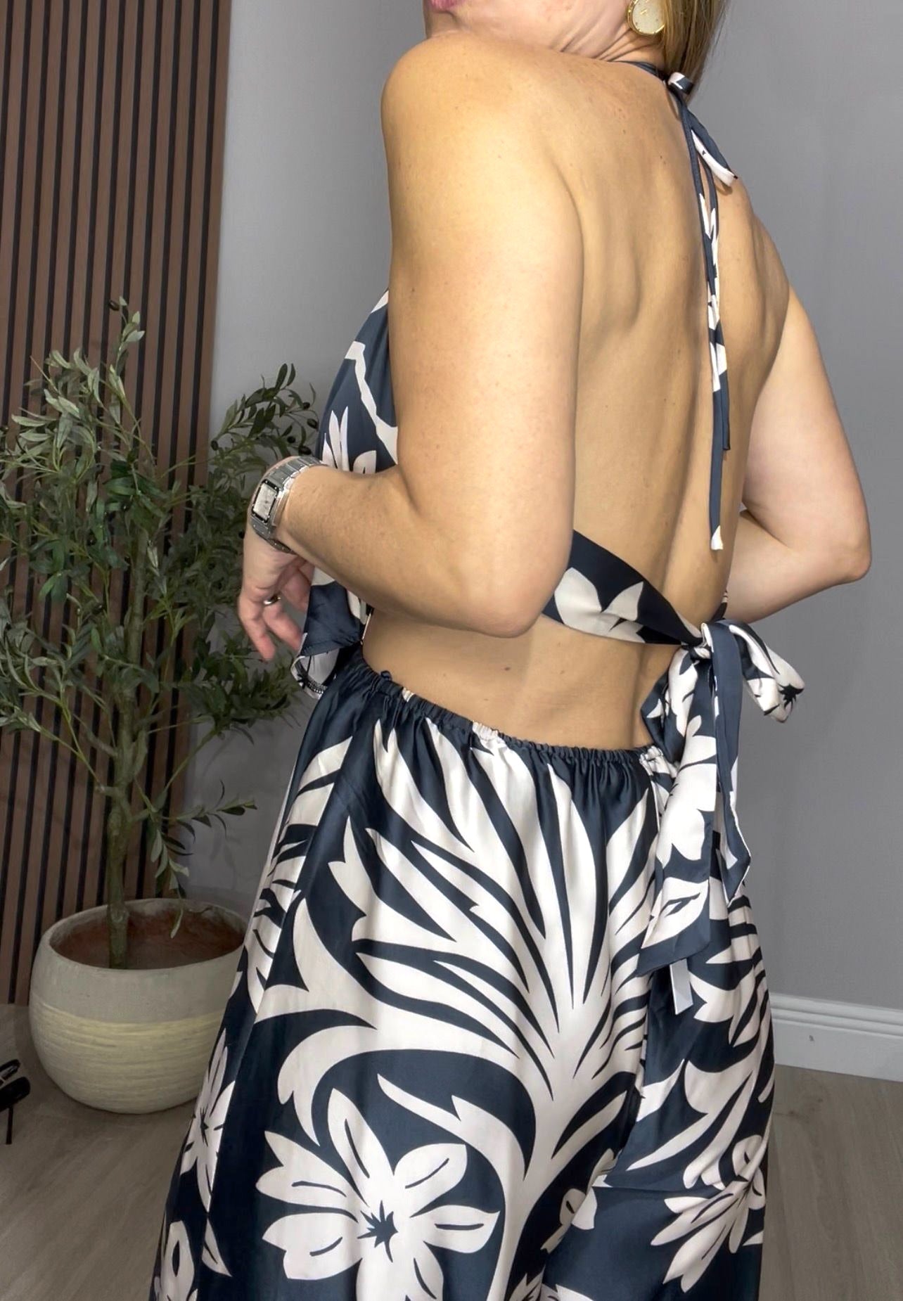 Floral Halter Neck Wide-Leg Jumpsuit - 30603