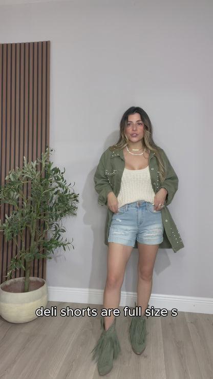 Light Wash High-Waist Distressed Denim Shorts - 33336