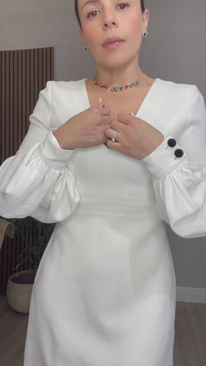 White Puff Sleeve Mini Dress - 33208