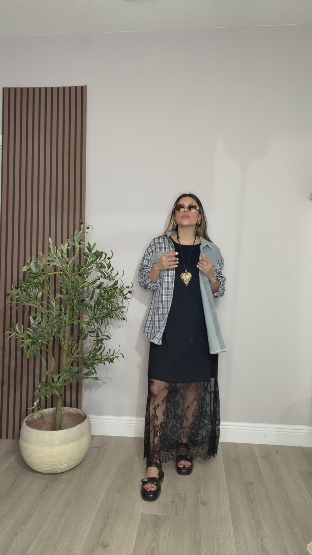 Oversized Denim & Plaid Mix Jacket - 33667
