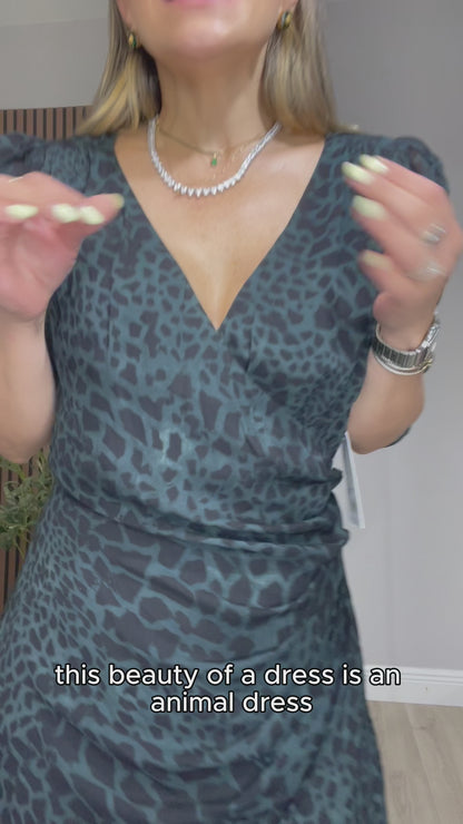 Midnight Animal Print Wrap Dress - 33326