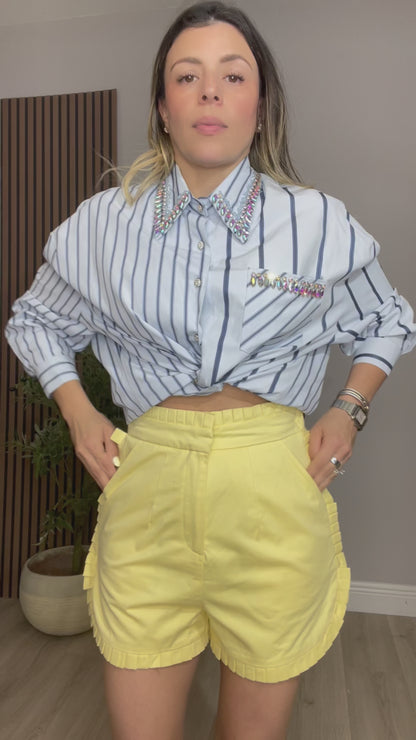 Yellow High-Waist Ruffle Hem Shorts - 33403