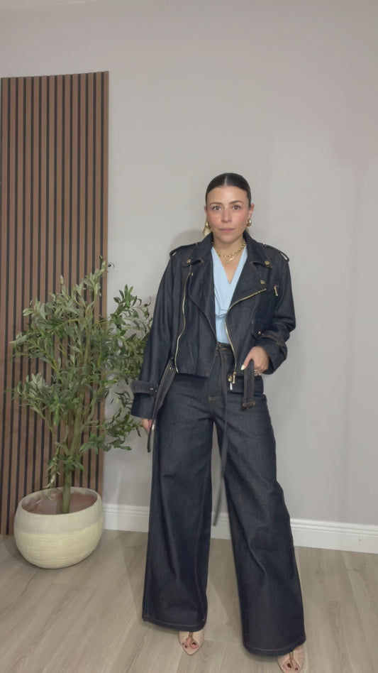 Modern Indigo Denim Moto Jacket  -  32936