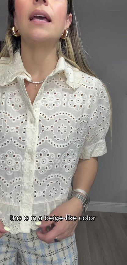 Romantic Eyelet Lace Blouse - 33663