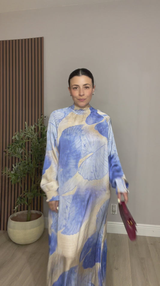 Blue & Beige Abstract Print Midi Dress - 33380