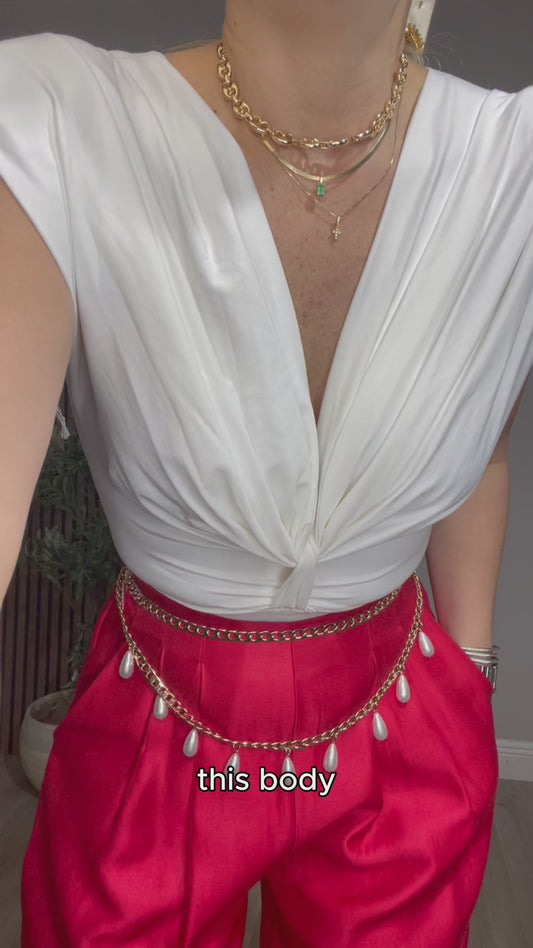 Draped V-Neck Bodysuit - 32956