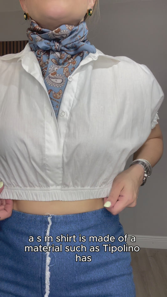 White Cropped Puff Sleeve Blouse - 33532