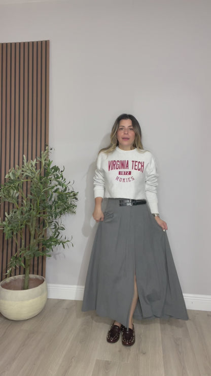 Charcoal High-Waist Pleated Maxi Skirt - 33410