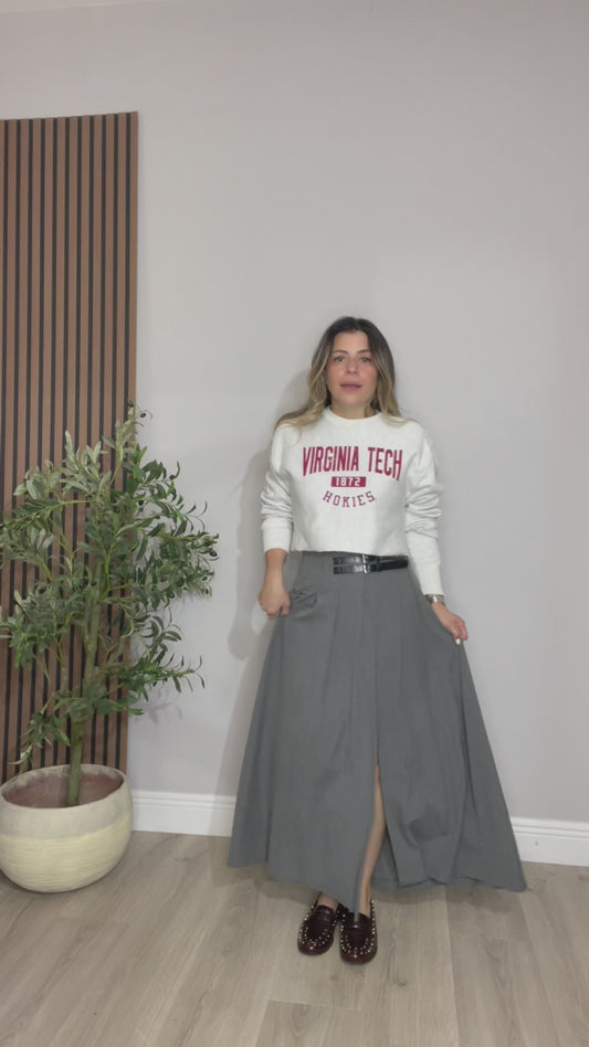 Charcoal High-Waist Pleated Maxi Skirt - 33410