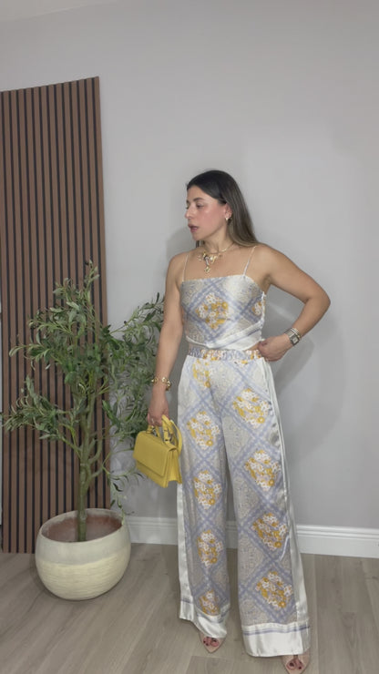 Printed Satin Two-Piece Set - 33118